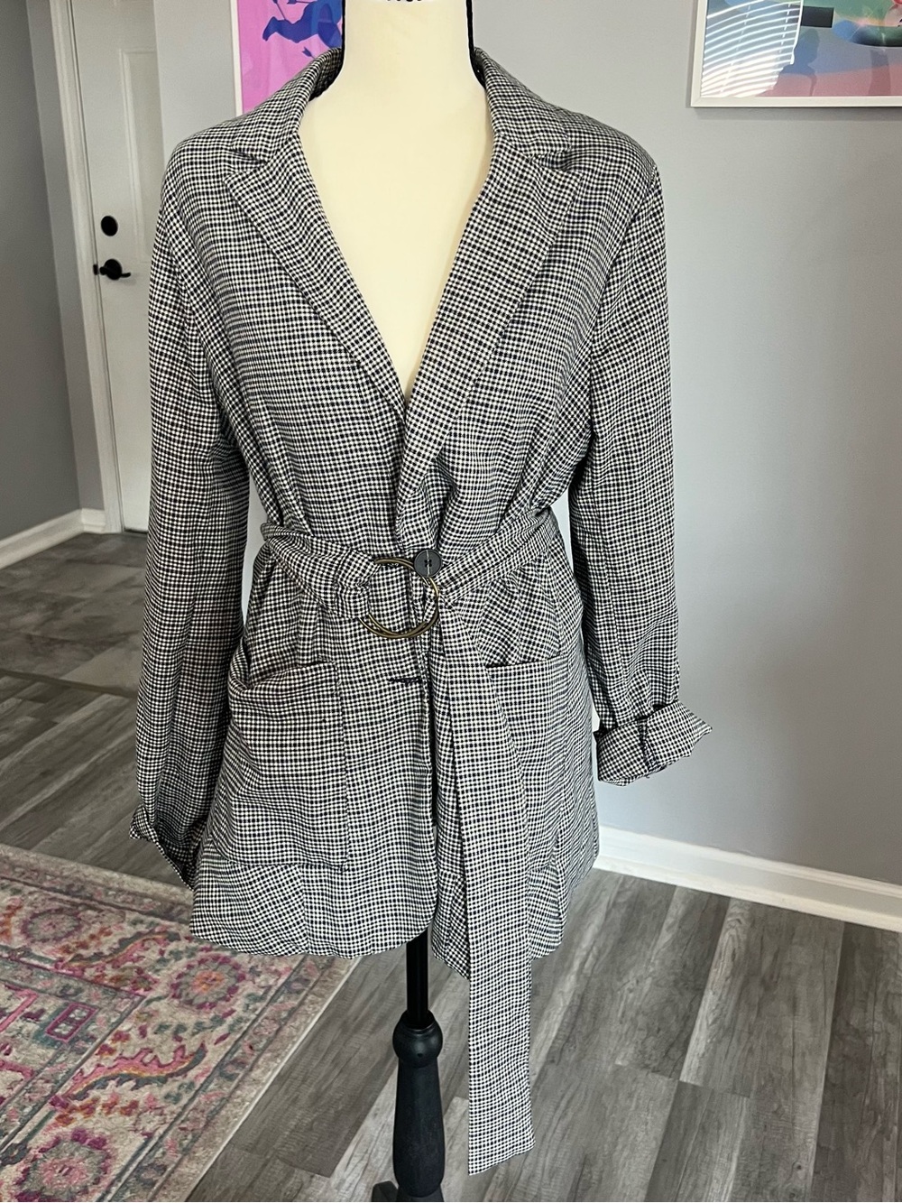 Forever21 Plaid Belted Women's Blazer Jacket - Black & White